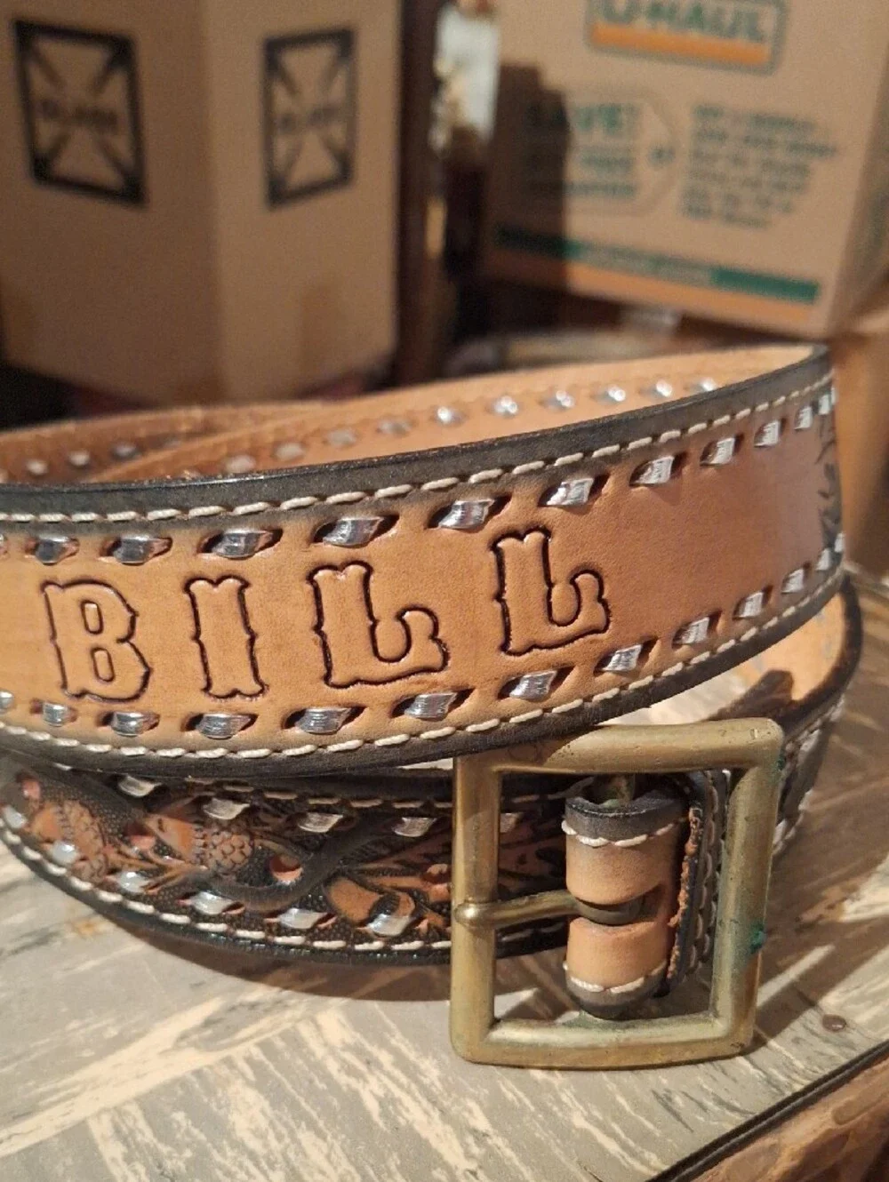 Handcrafted Tooled Leather Men’s Belt - Brown